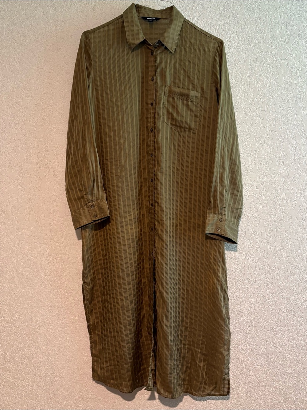 Express Olive Green Long Sleeve Tunic Shirt Dress